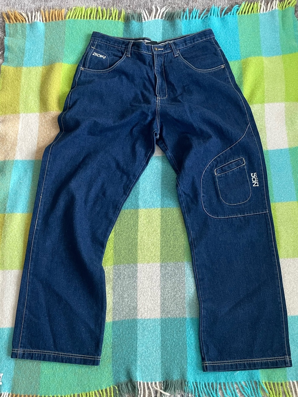 Vintage Don Y2K Baggy Blue Denim Jeans Contrast Stiching Pants Men’s